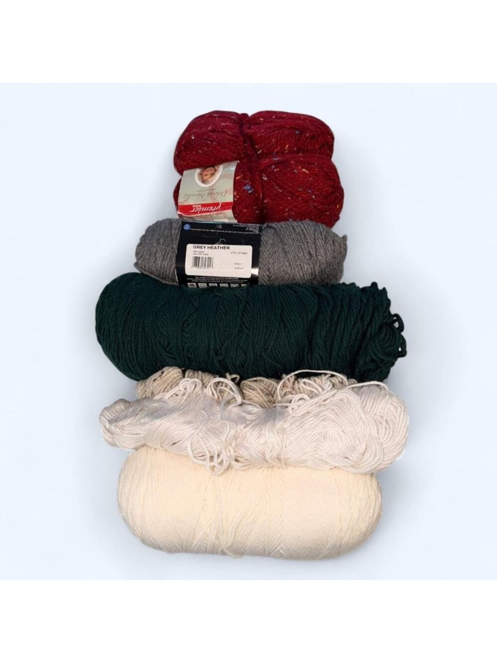 Red Green Grey And White Yarn Bundle
